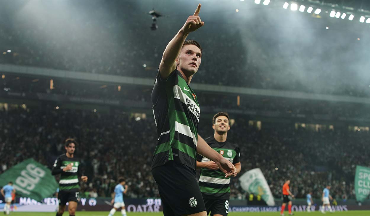 Viktor Gyökeres, festejando un gol con el Sporting CP