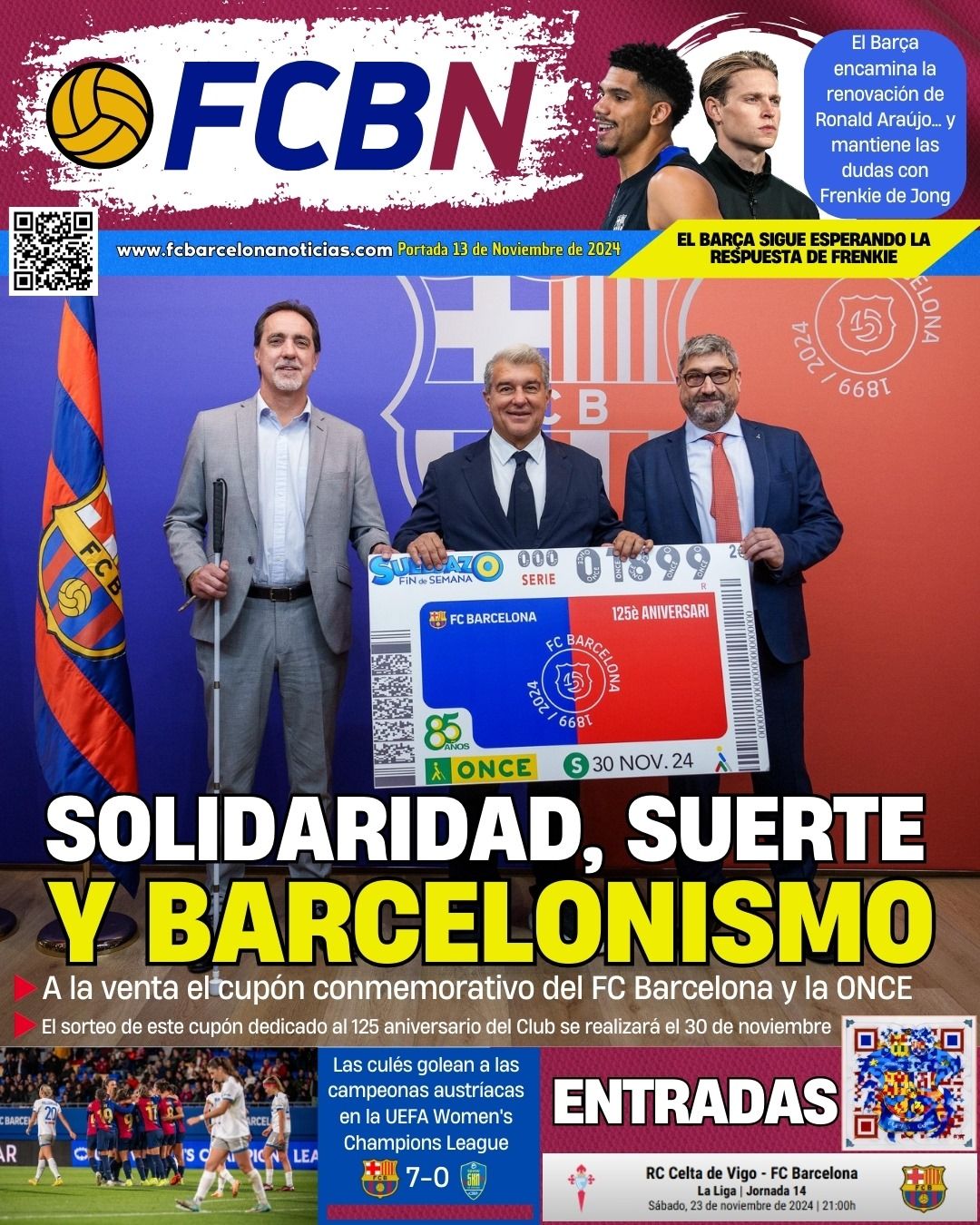 Portada FCBN miercoles 13 noviembre 2024 FC Barcelona cupón ONCE