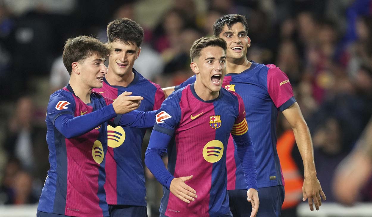 Jugadores del Barça festejando un gol ante el Sevilla