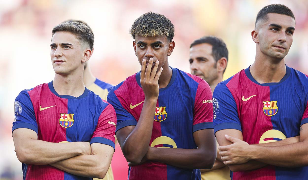 Gavi, Lamine Yamal y Ferran Torres durante el Trofeo Joan Gamper 2024