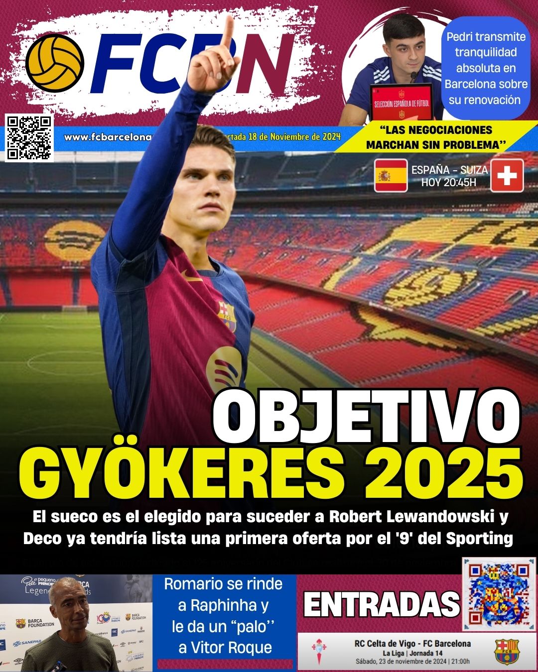 Portada FCBN 18 noviembre 2024 fc barcelona barça Gyökeres