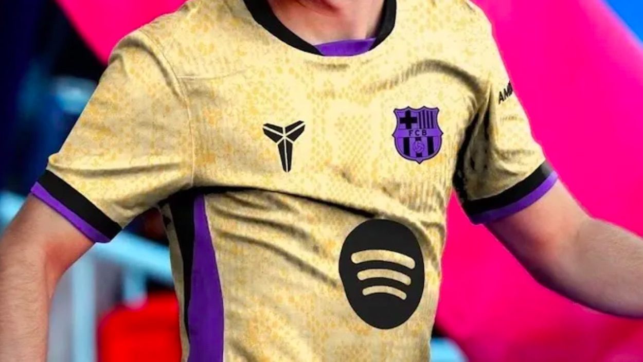 This is what the FC Barcelona 2025 26 jersey will look like with Kobe Bryant s Black Mamba logo