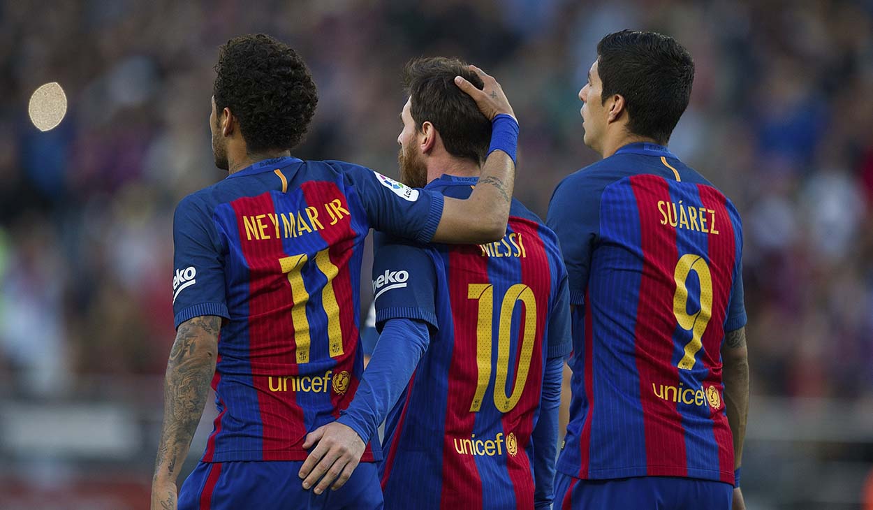 Messi, Suárez y Neymar con el Barça en 2017