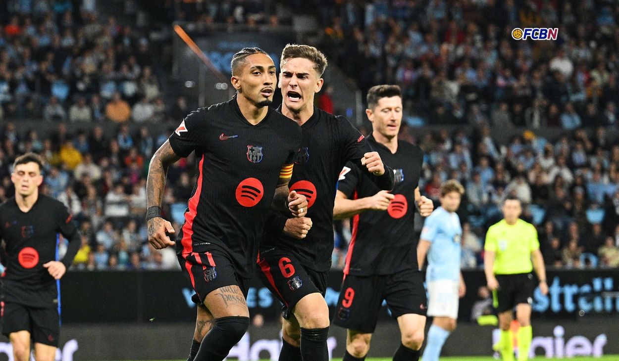 Gavi celebra el gol del Barcelona en su primera titularidad