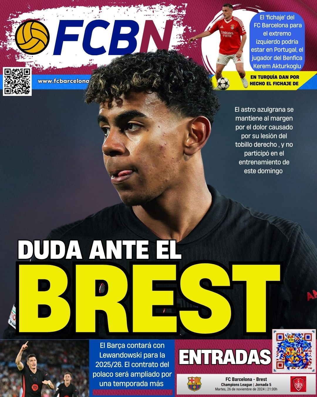 Portada de FCBN 25/11/2024: DUDA ANTE EL BREST