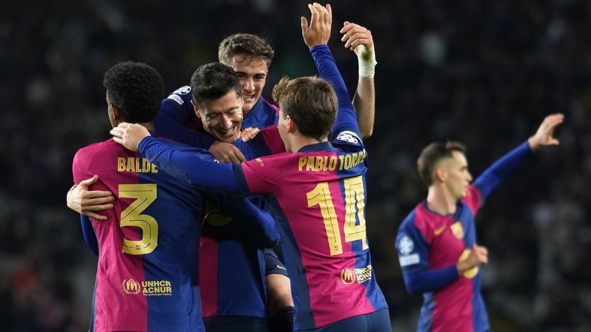 Jugadores del FC Barcelona en el duelo ante el Stade Brestois en la UEFA Champions League 2024 25