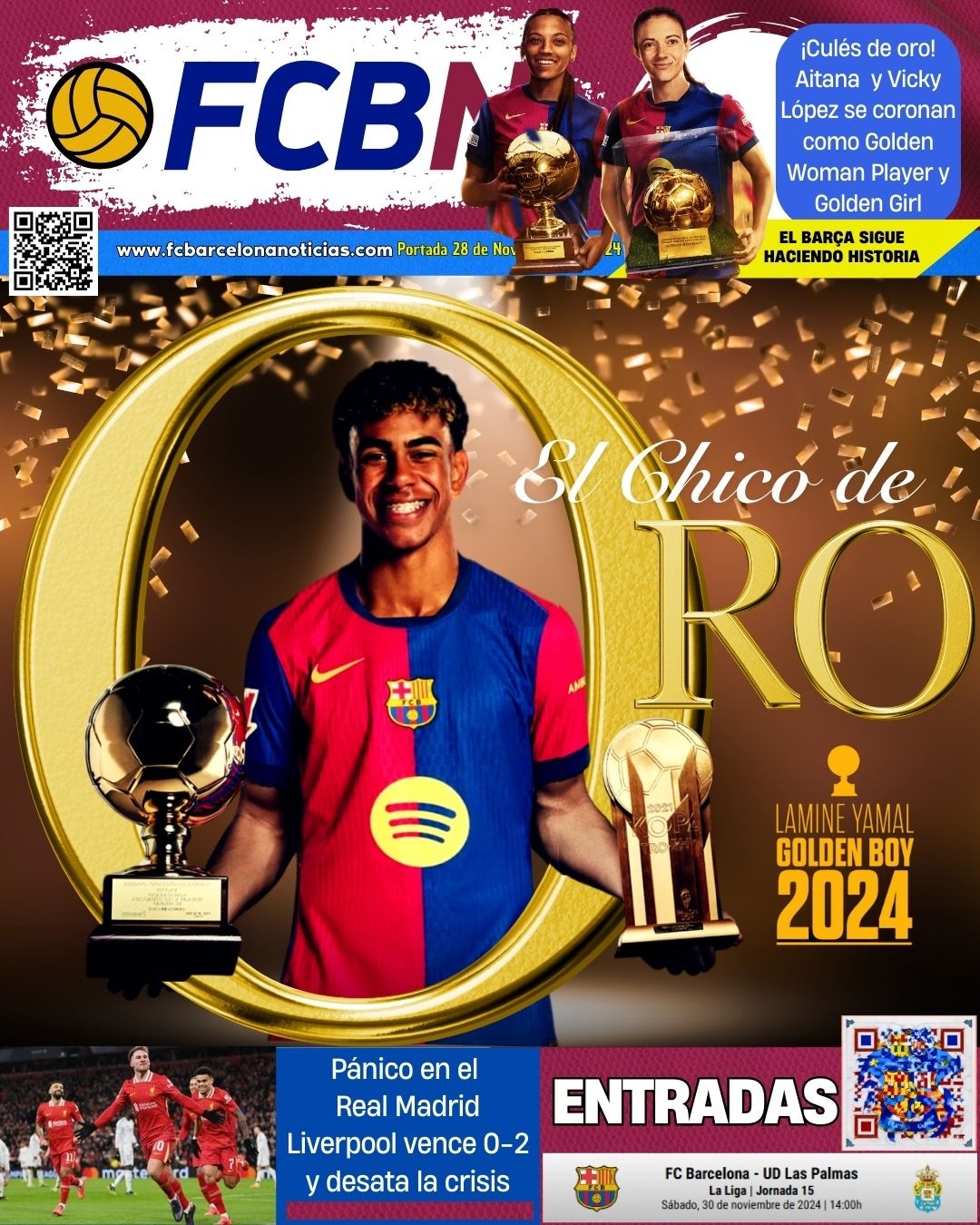 Portada FCBN jueves 28 noviembre 2024   Lamine Yamal Golden Boy