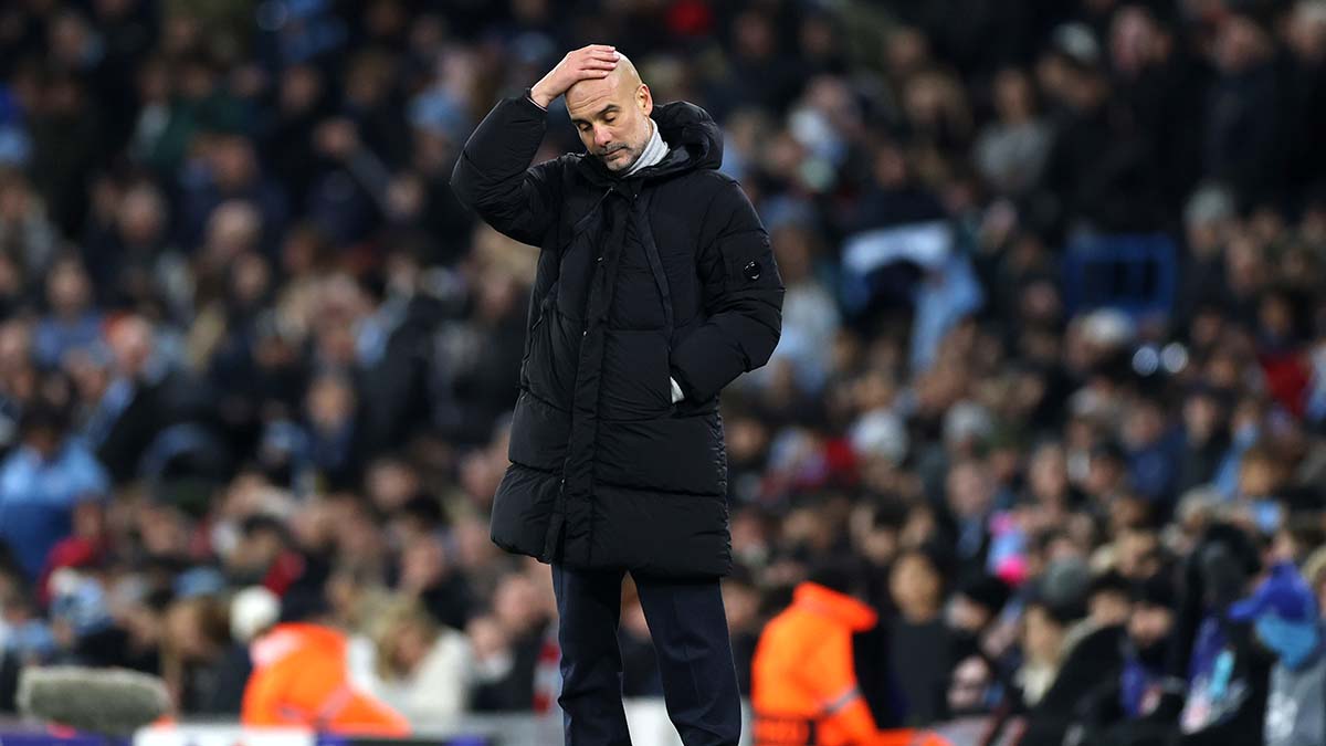 Pep Guardiola durante el City-Feyenoord (3-3)