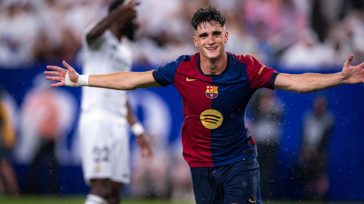 Pau Víctor celebrando un gol ante el Real Madrid durante la gira de pretemporada por EEUU