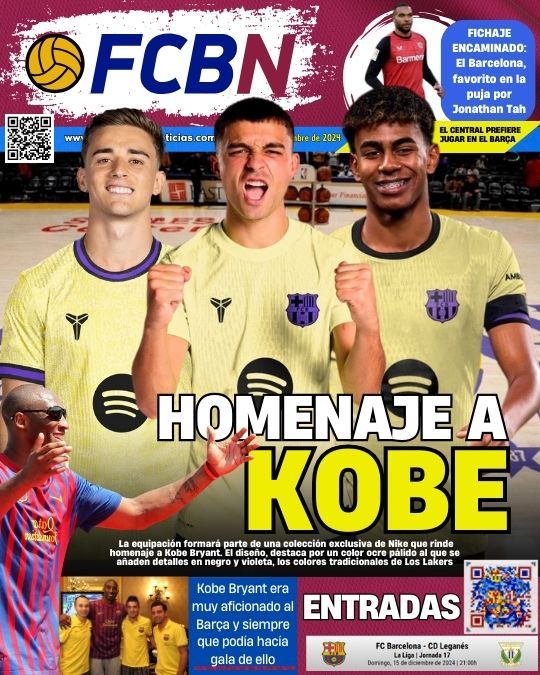 PORTADA FCBN PORTADA FCBN 14 diciembre 2024 camiseta fc barcelona 2025 homenaje kobe bryant Lakers