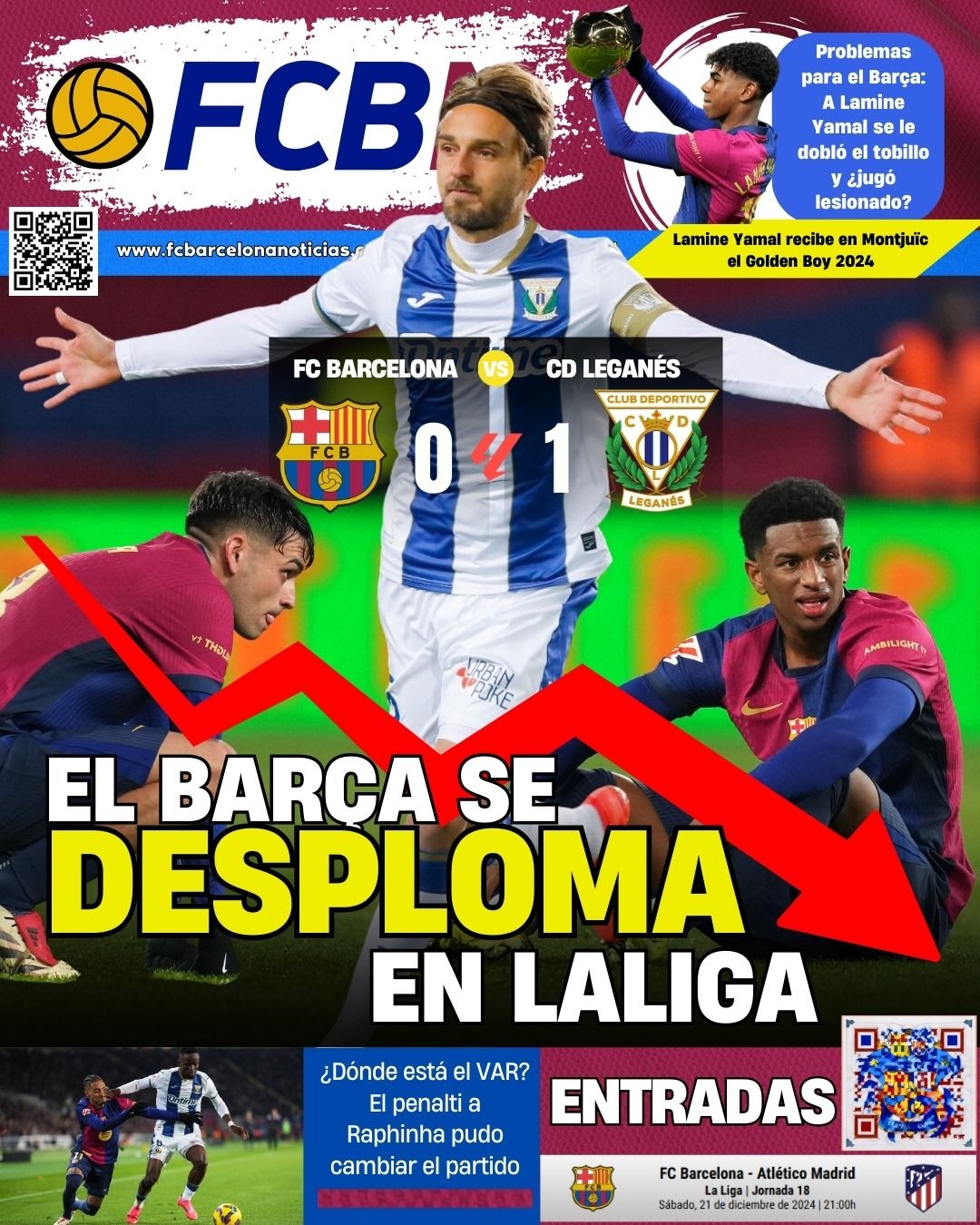 Portada FCBN lunes 16 diciembre 2024   FC Barcelona 0 1 Leganés LaLiga 24 25