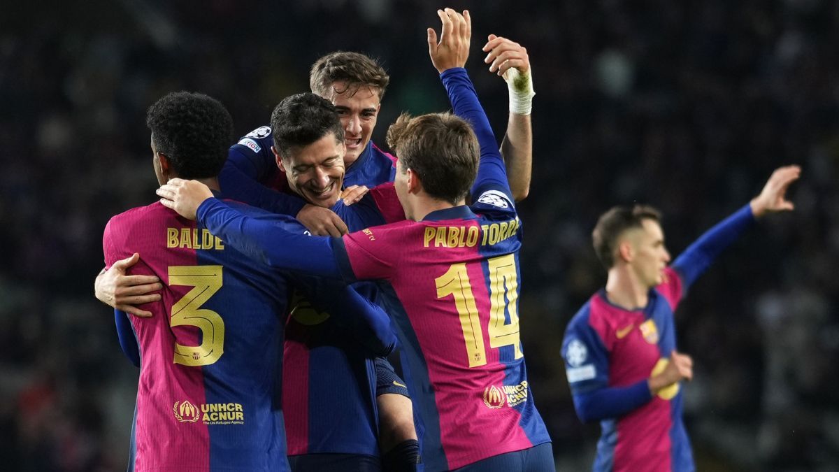 Jugadores del Barça en el duelo ante el Stade Brestois en la UEFA Champions League 2024-25