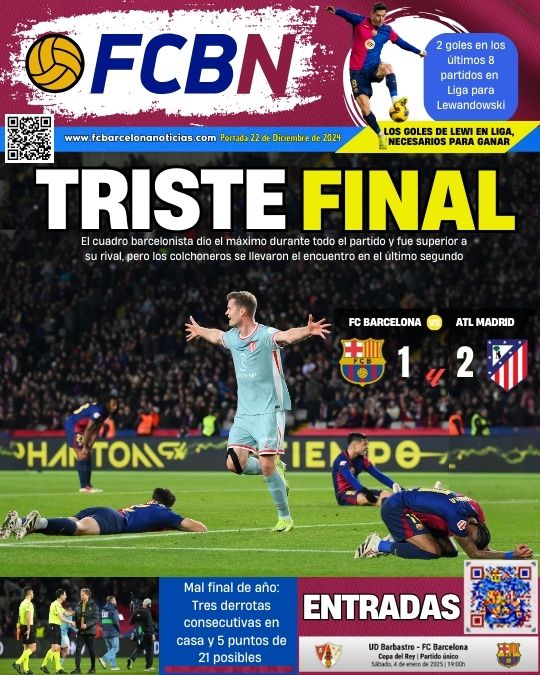 PORTADA FCBN 21 DICIEMBRE 2024 FC BARCELLONA 1 ATLÉTICO DE MADRID 2 LALIGA