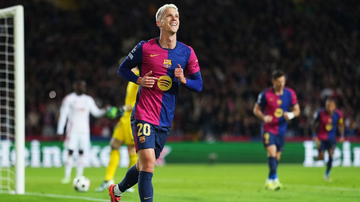 Dani Olmo en el duelo entre el FC Barcelona y el Stade Brestois en la UEFA Champions League