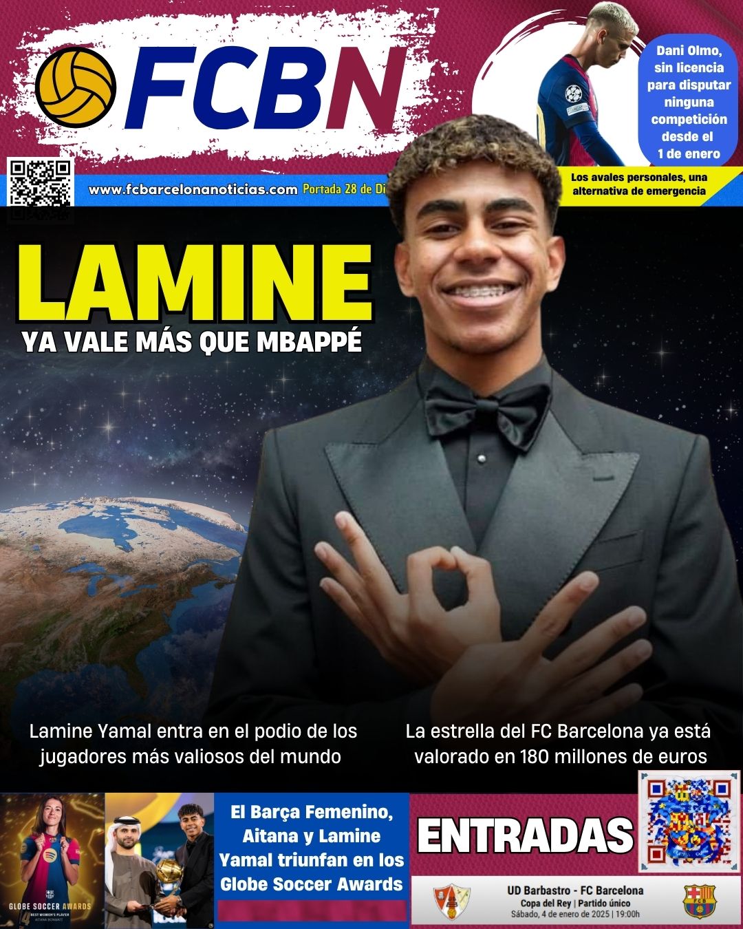 Portada de FCBN 28/12/2024:  LAMINE YA VALE MÁS QUE MBAPPÉ