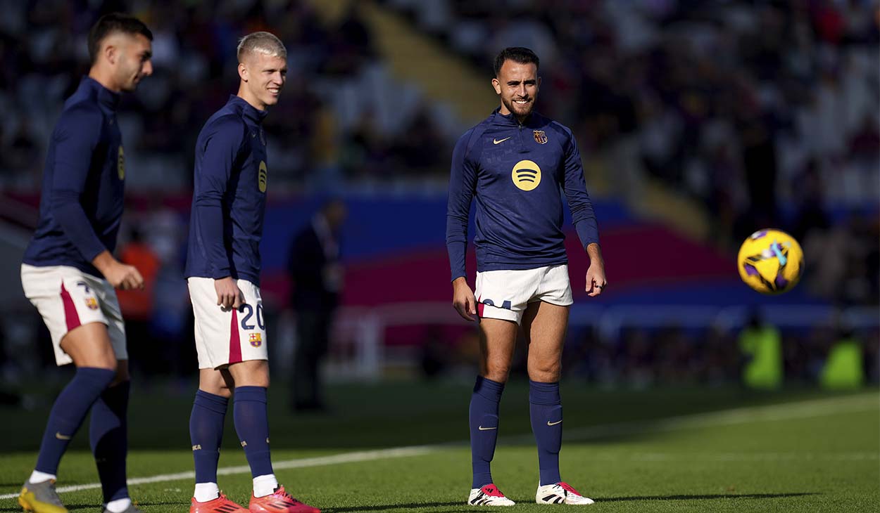 Jugadores del Barça antes del duelo ante Las Palmas