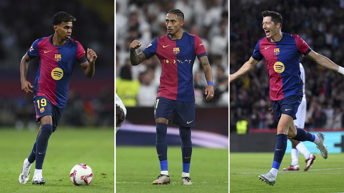 Lamine, Raphinha y Lewandowski en la 24/25 con el Barça