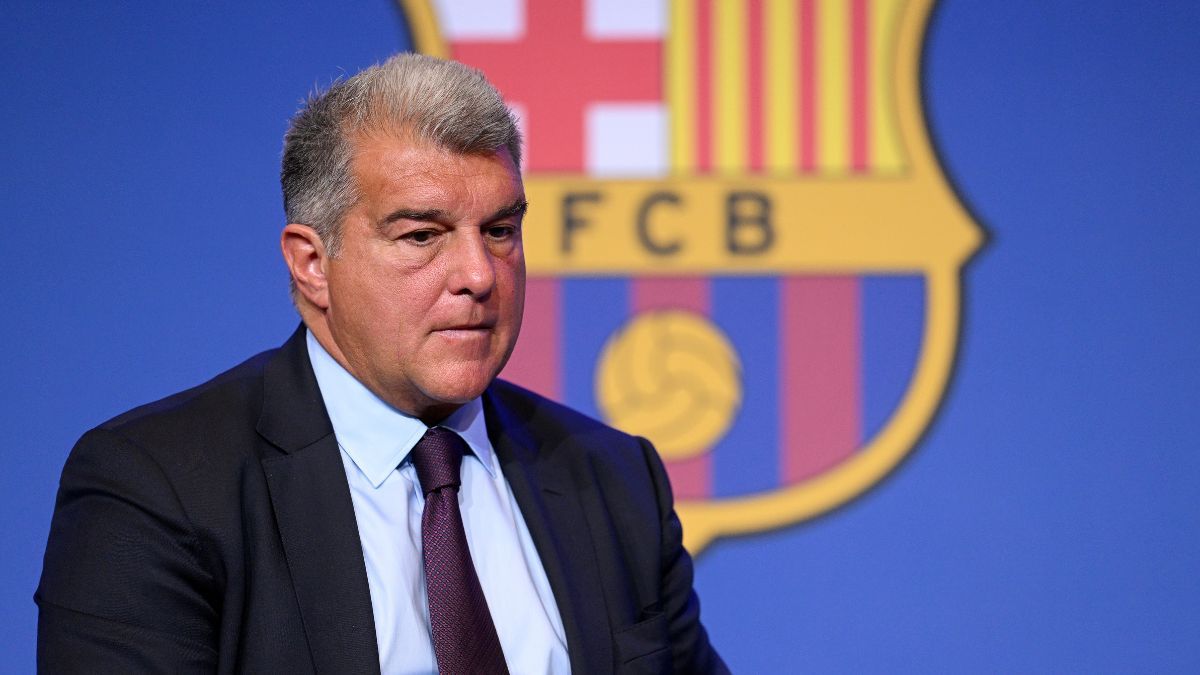 Joan Laporta en una rueda de prensa con el FC Barcelona