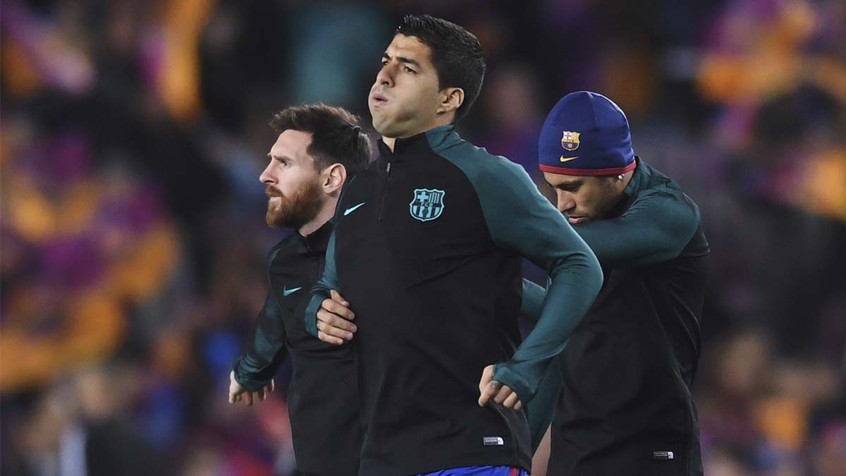 Luis Suárez, Leo Messi y Neymar con el Barça en 2016