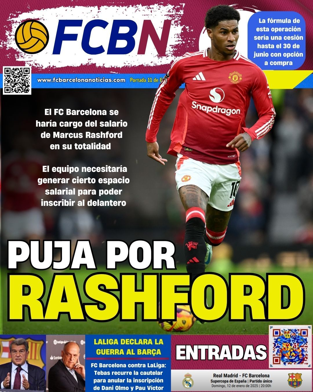 Portada de FCBN 11/01/2025:  PUJA POR RASHFORD