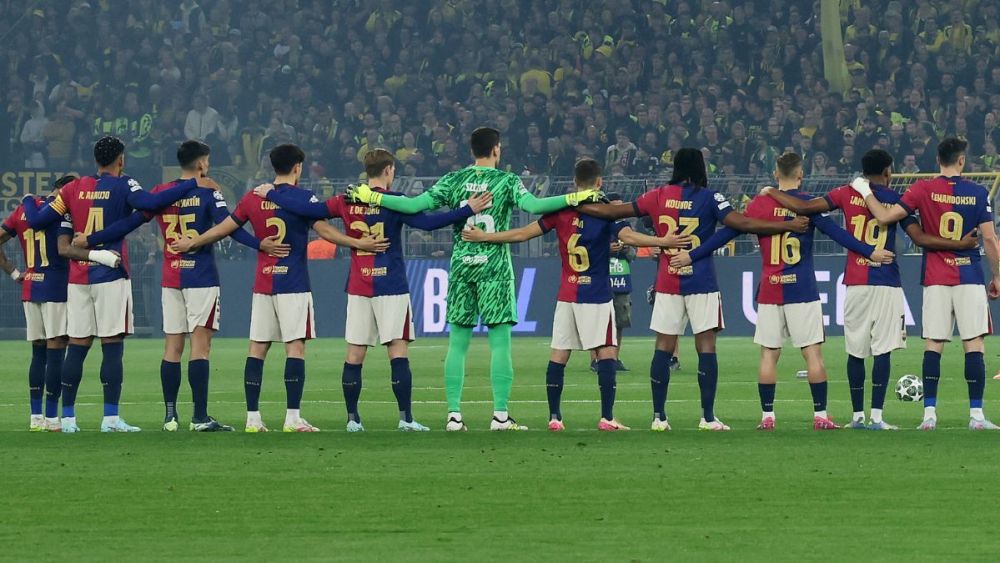 Jugadores del FC Barcelona en el duelo ante el Borussia Dortmund en la UEFA Champions League 2024-25 Jugadores del FC Barcelona en el duelo ante el Borussia Dortmund en la UEFA Champions League 2024-25