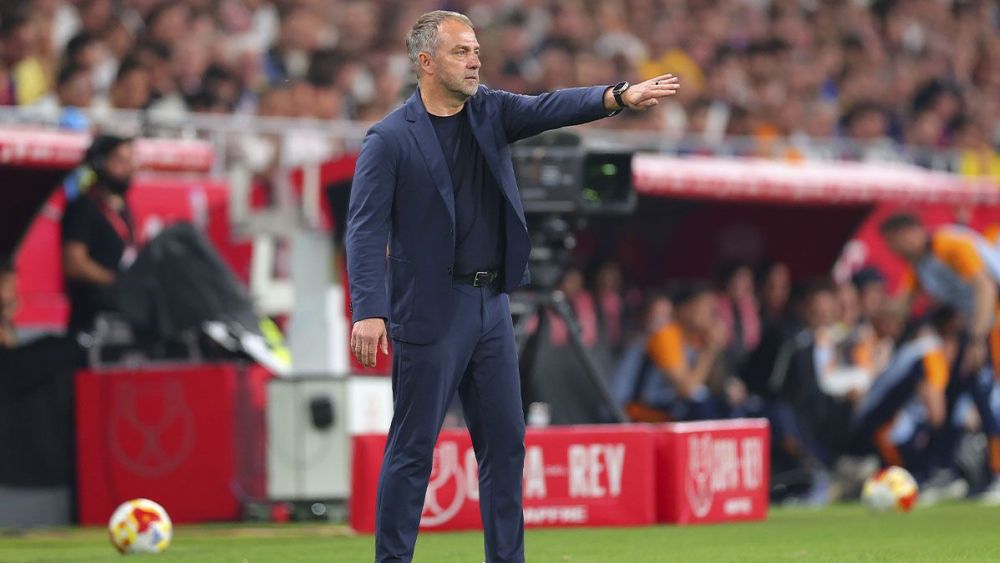 Hansi Flick, giving instructions during the Copa del Rey final Hansi Flick, giving instructions during the Copa del Rey final