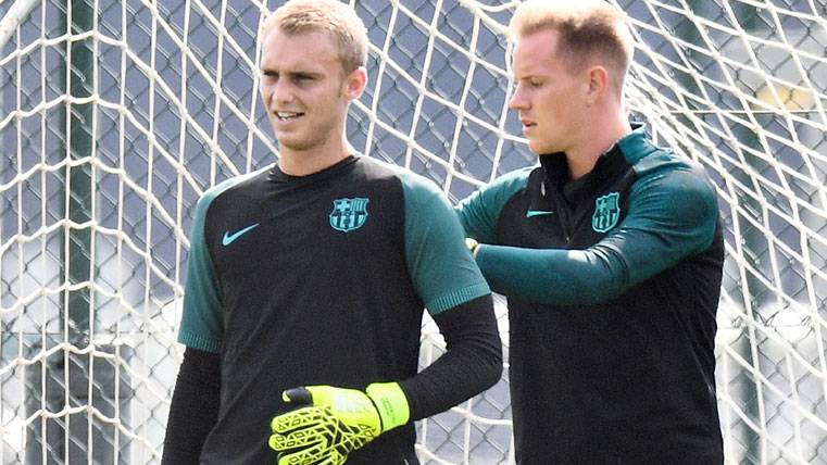 Marc-André Ter Stegen y Jasper Cillessen, durante un entreno del Barça