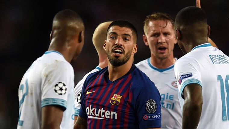 Luis Suárez, durante el FC Barcelona-PSV de Champions League