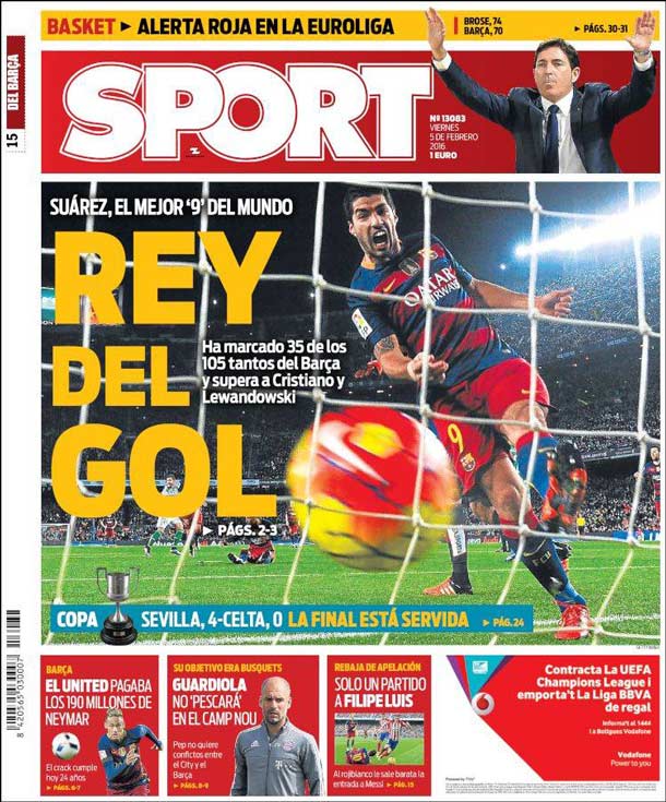 Cover of the newspaper sport, Friday 5 February 2015