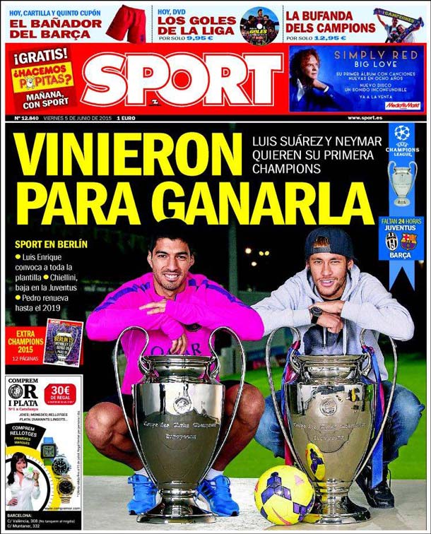 Portada del periódico sport, viernes 5 de junio de 2015