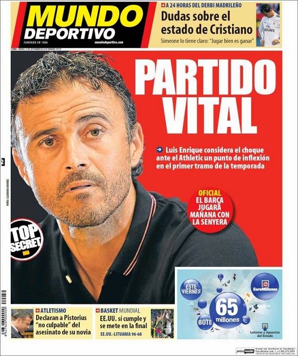 Portada mundo deportivo, viernes 12 septiembre 2014